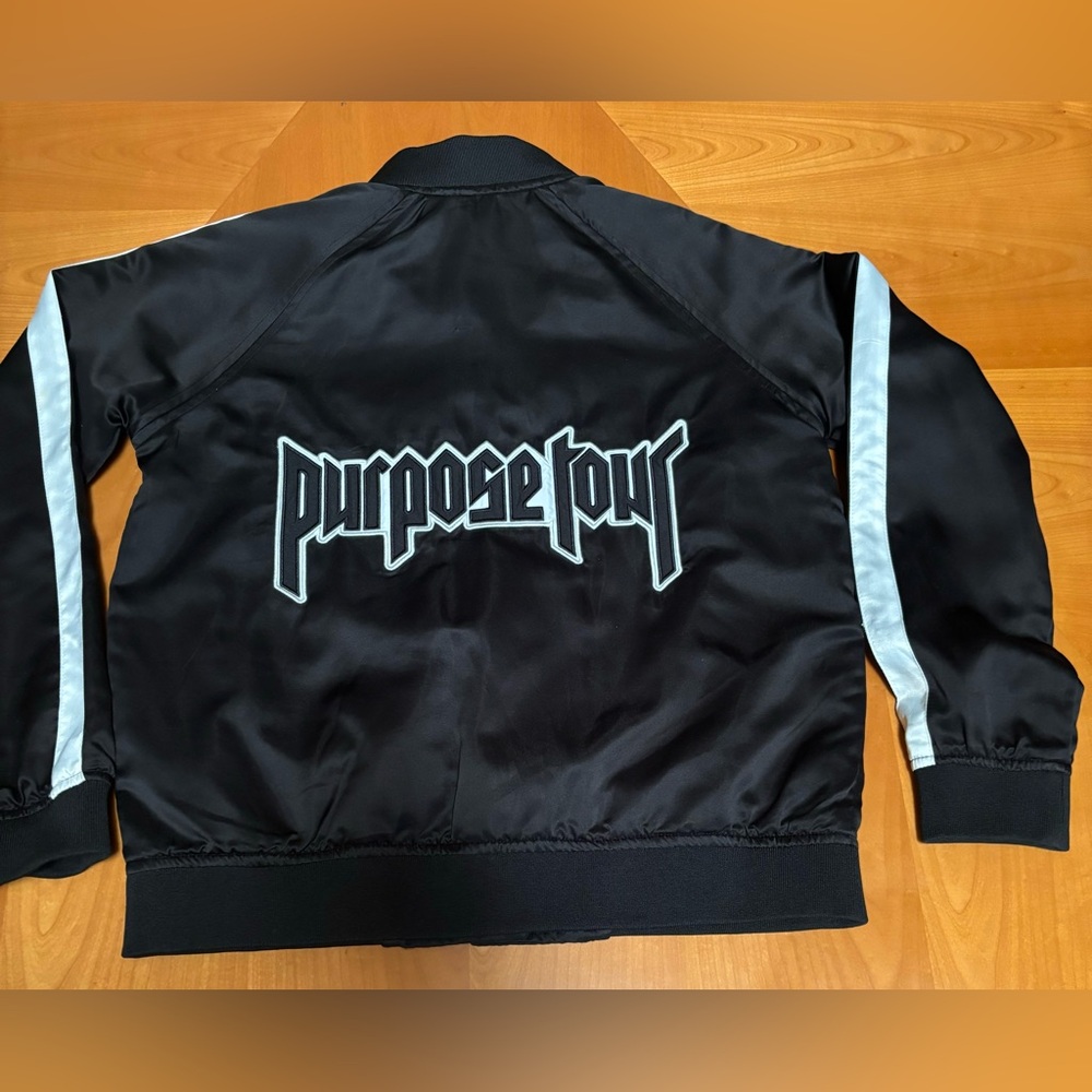 Justin Beber Purpose Tour satin bomber jacket.